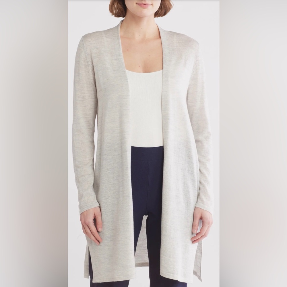 NWT Eileen Fisher XXS Ultra Fine Merino Straight Long Cardigan Gray Boyfriend